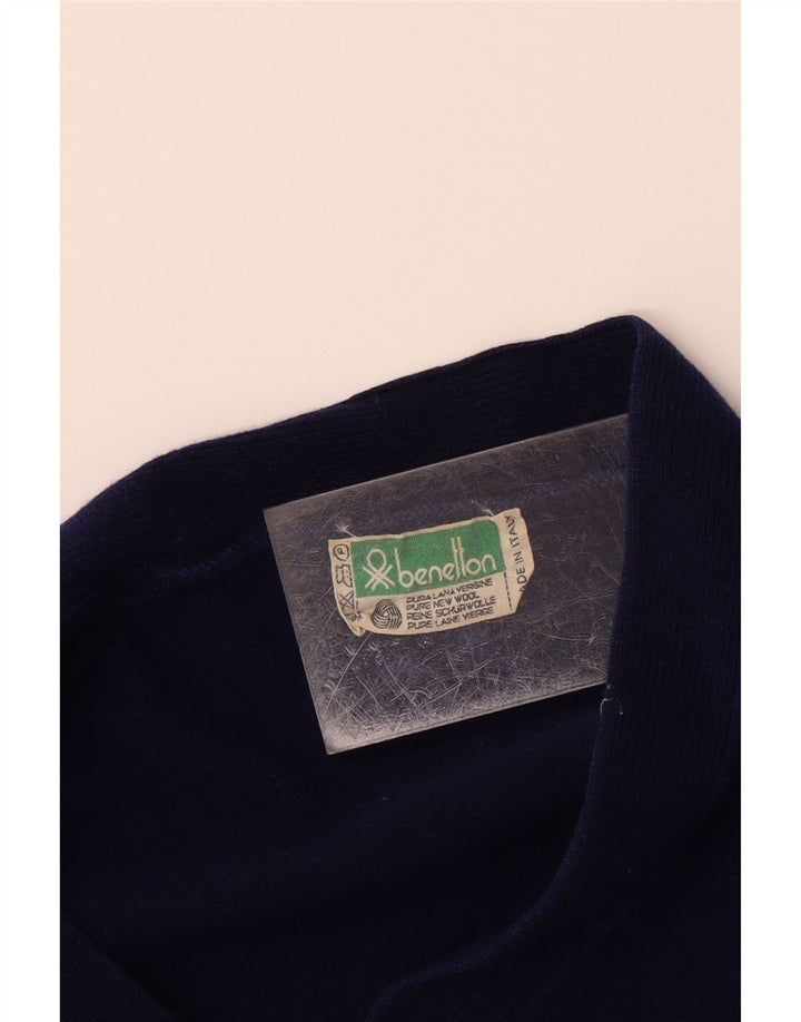 BENETTON Boys Cardigan πουλόβερ 13-14 ετών Μαλλί Navy Blue