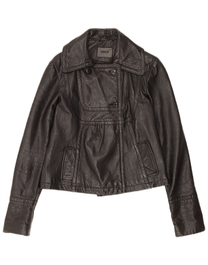 Μόνο Γυναικείο Δερμάτινο Μπουφάν UK 10 Small Black Leather