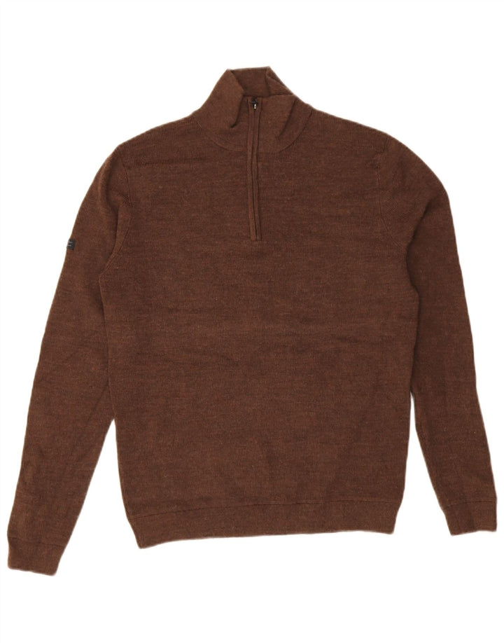 Ανδρικό πουλόβερ με φερμουάρ Superdry Μαλλί Merino σε μεσαίο καφέ