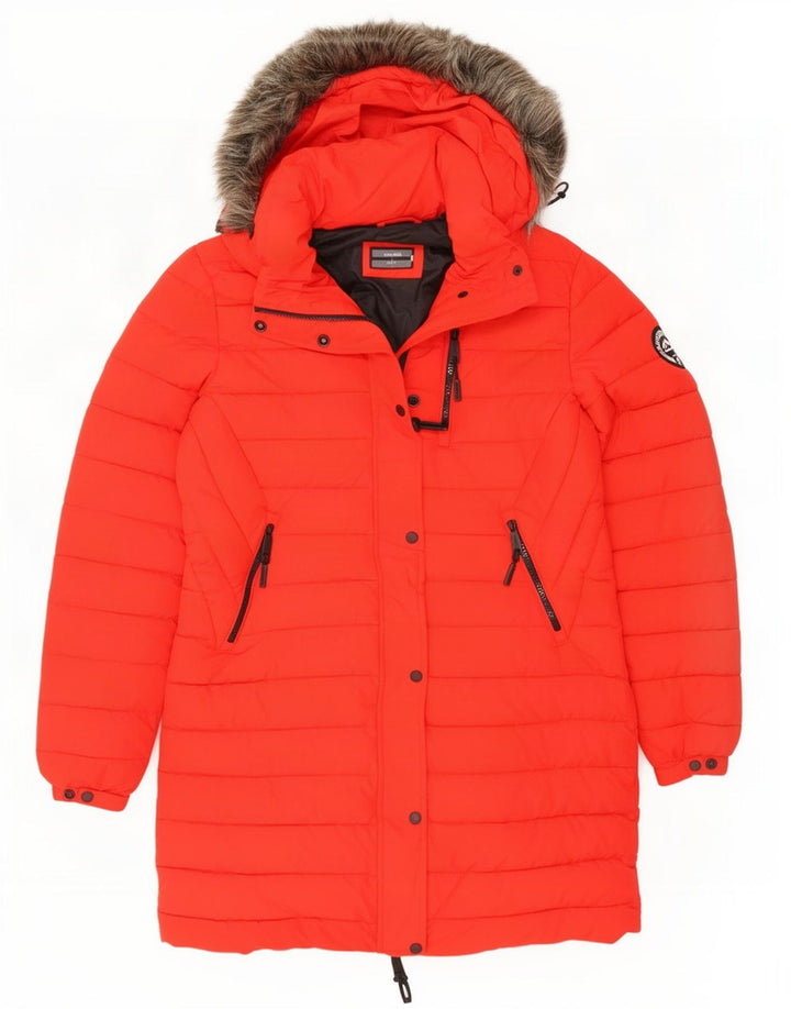 Superdry γυναικείο παλτό με κουκούλα με επένδυση UK 12 μεσαίο κόκκινο πολυεστέρας
