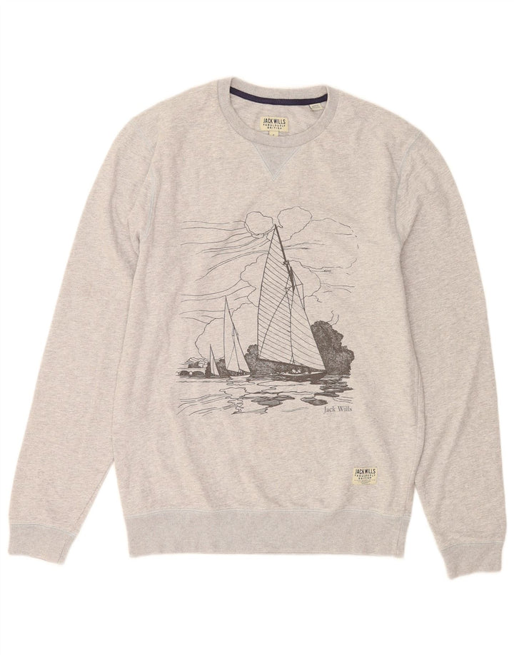 Jack Wills Ανδρικό γραφικό φούτερ Jumper Μικρό γκρι βαμβακερό
