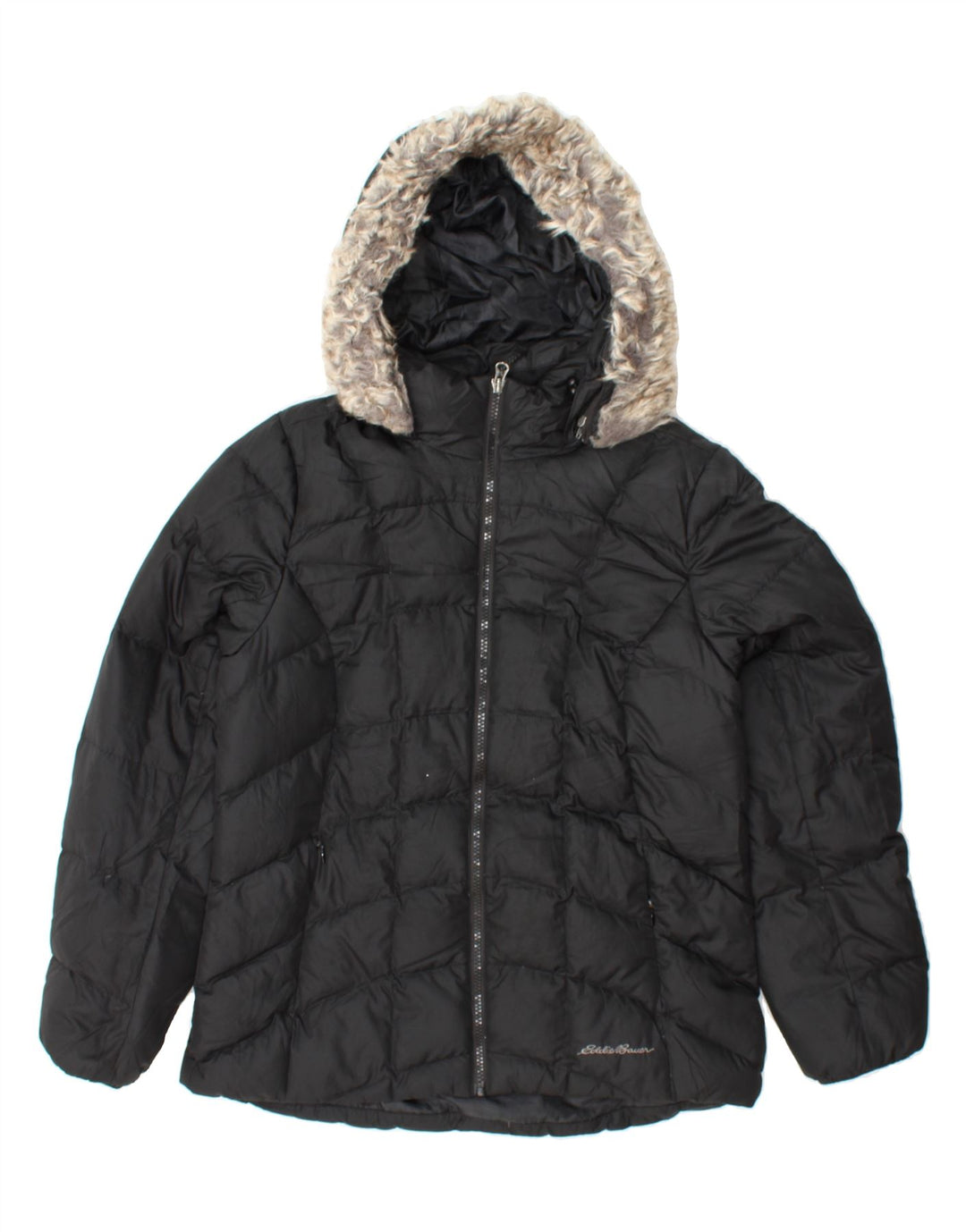 EDDIE BAUER Womens Hooded Padded Jacket UK 14 Medium Black Polyester Vintage Eddie Bauer and Second-Hand Eddie Bauer from Messina Hembry 