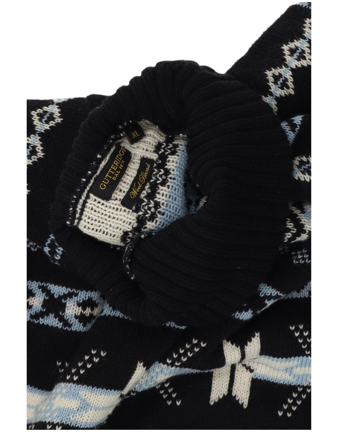 GUTTERIDGE Ανδρικό πουλόβερ με ρολό λαιμόκοψη XL Navy Blue Fair Isle Wool