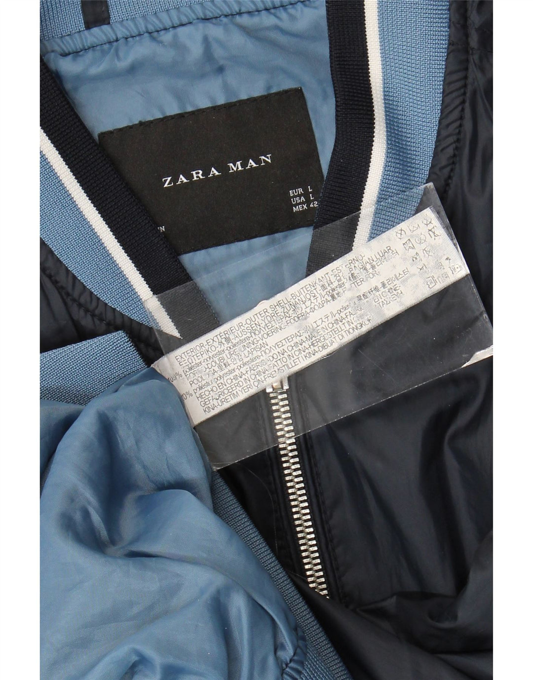 Zara Ανδρικό Bomber Jacket UK 40 Large Navy Blue Colorblock Polyester