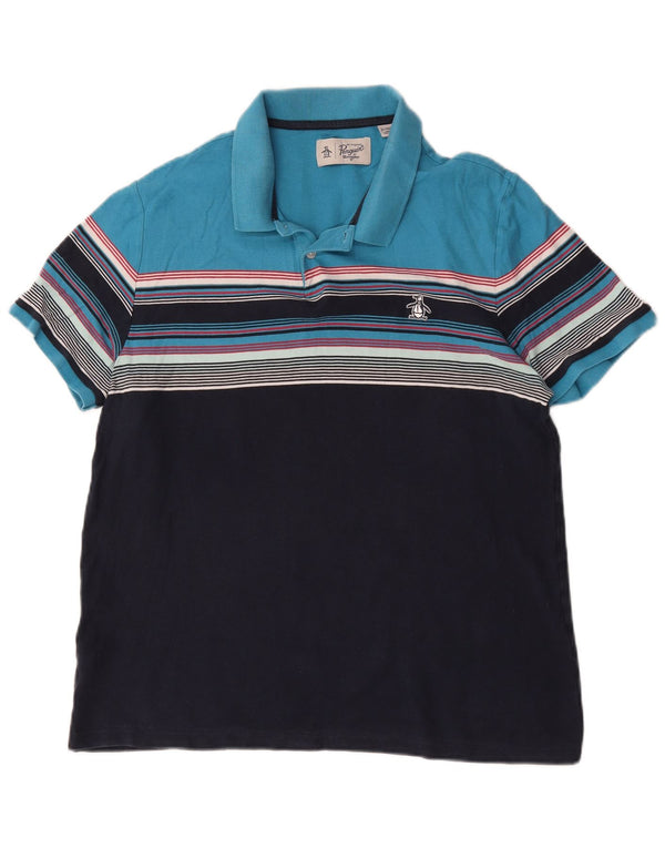Ανδρικό πουκάμισο πόλο Penguin XL Navy Blue Colorblock Βαμβακερό