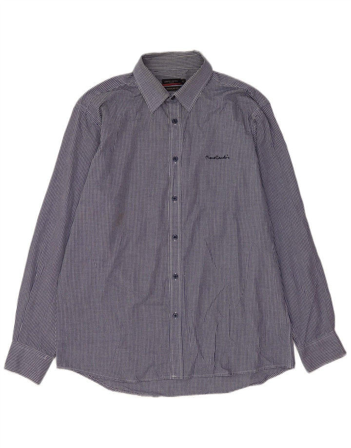Pierre Cardin Ανδρικό πουκάμισο με κανονική εφαρμογή XL Navy Blue Gingham Polyester