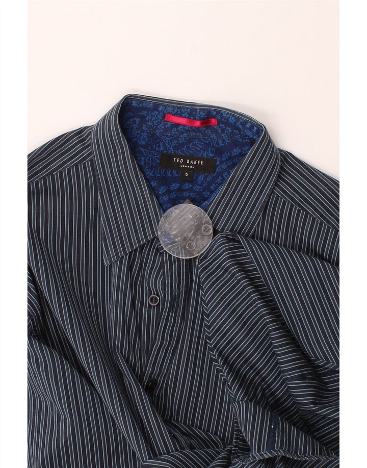 TED BAKER Mens Shirt Size 5 XL Navy Blue Striped Cotton Vintage Ted Baker and Second-Hand Ted Baker from Messina Hembry 