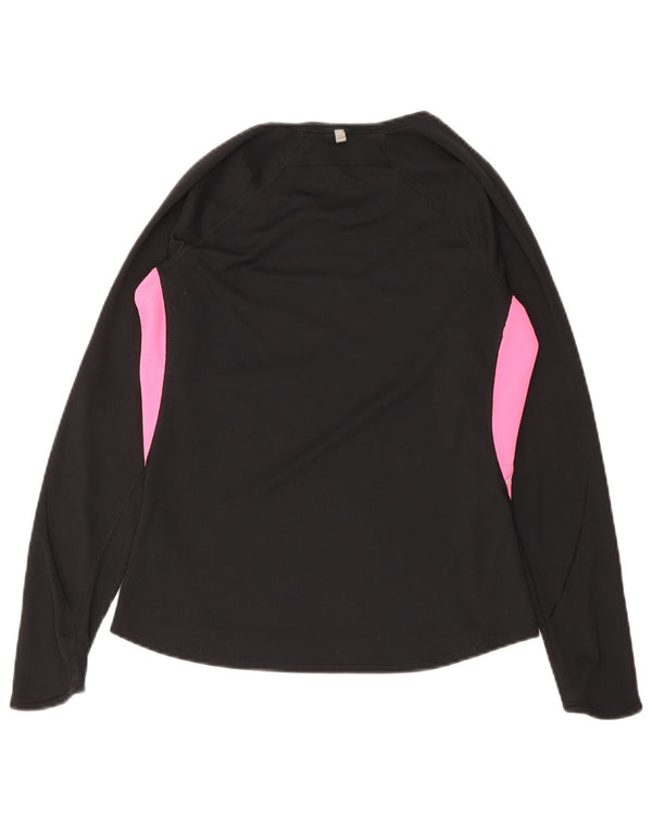 Nike Womens Dri Fit Top μακριά μανίκια UK 12/14 Medium Black Colorblock