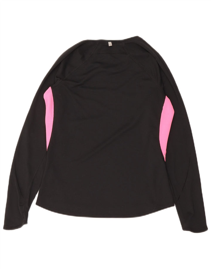 Nike Womens Dri Fit Top μακριά μανίκια UK 12/14 Medium Black Colorblock