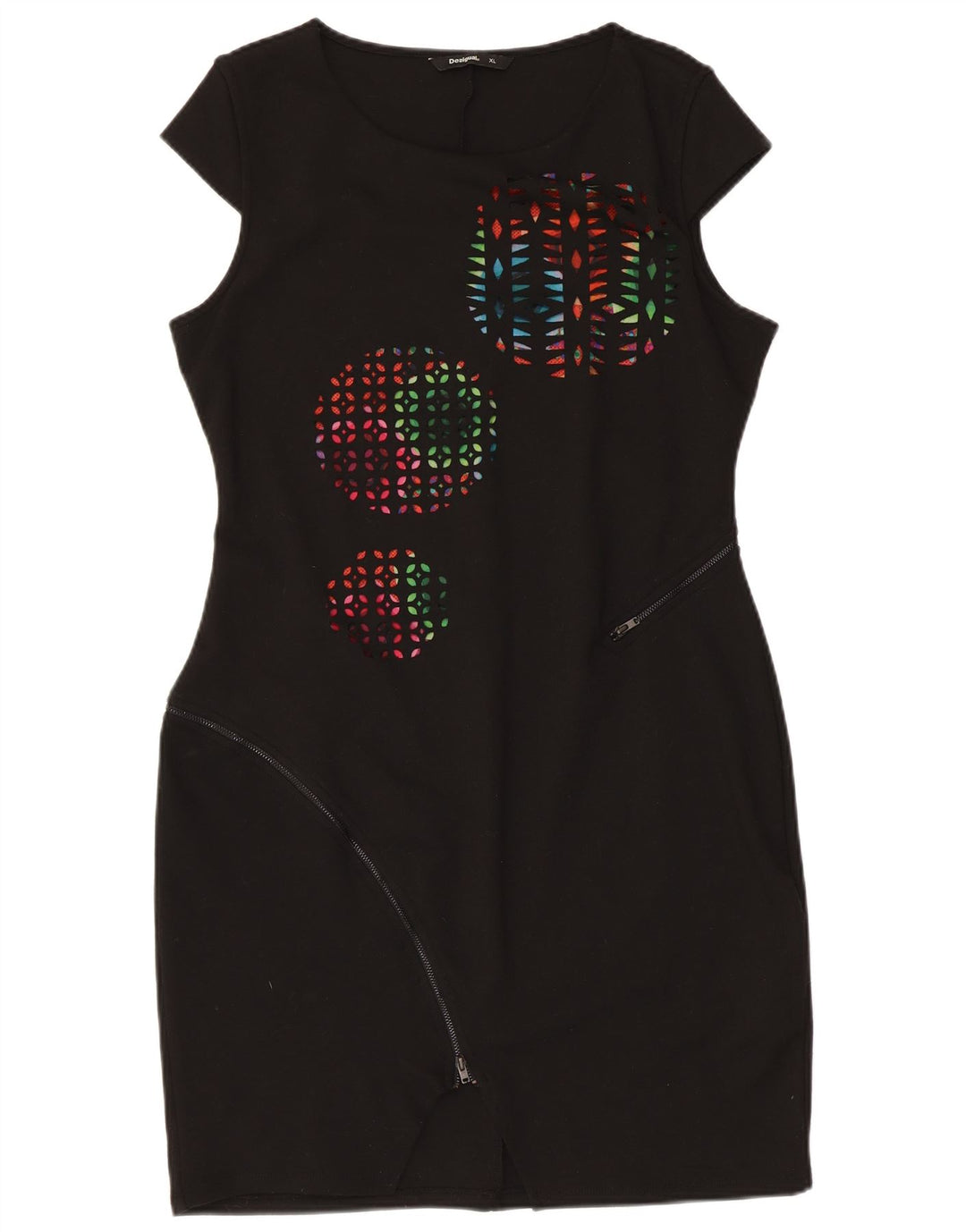 Γυναικείο φόρεμα Desigual Graphic Sheath UK 18 XL Μαύρο γεωμετρικό πολυεστέρα