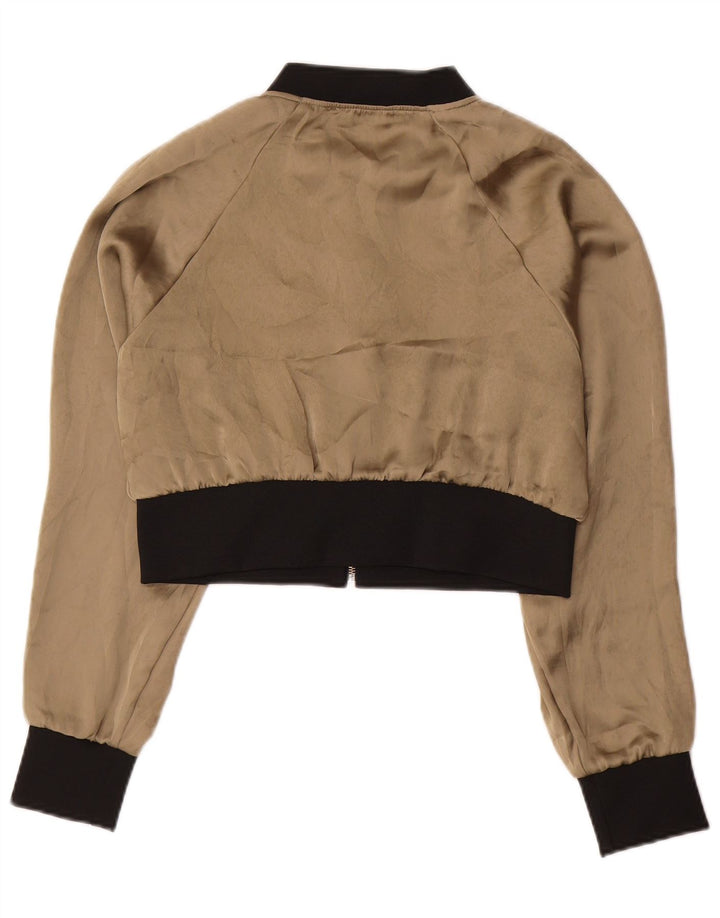 ZARA Γυναικείο Crop Bomber Jacket UK 10 Small Beige Colourblock Polyester