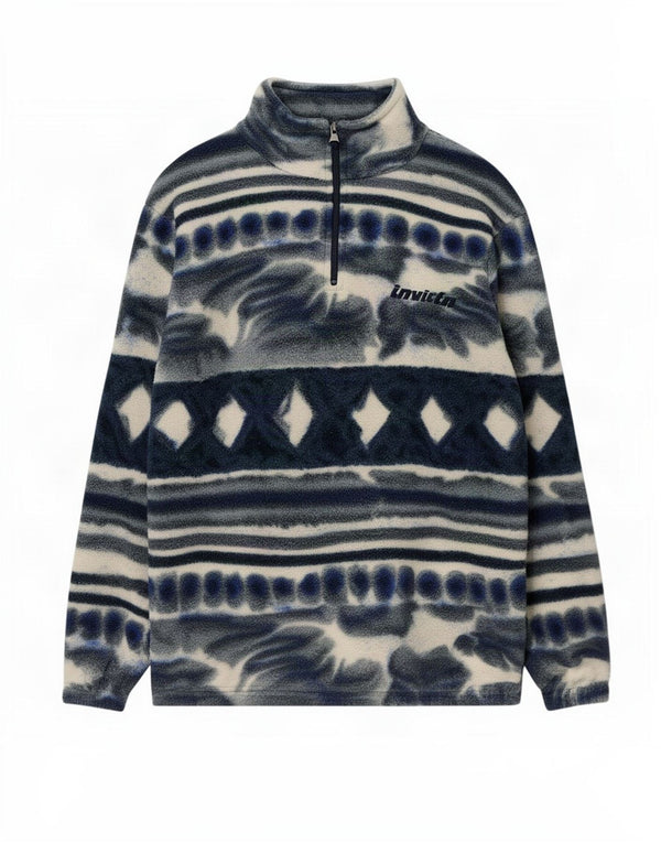 Invicta Ανδρική Loose Fit Zip Fleece Jumper Μικρό Navy Blue γεωμετρικό