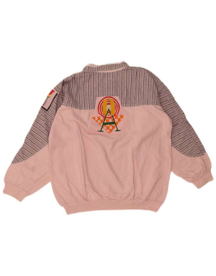 Vintage γυναικεία υπερμεγέθη γραφική φούτερ Jumper UK 14 Medium Pink
