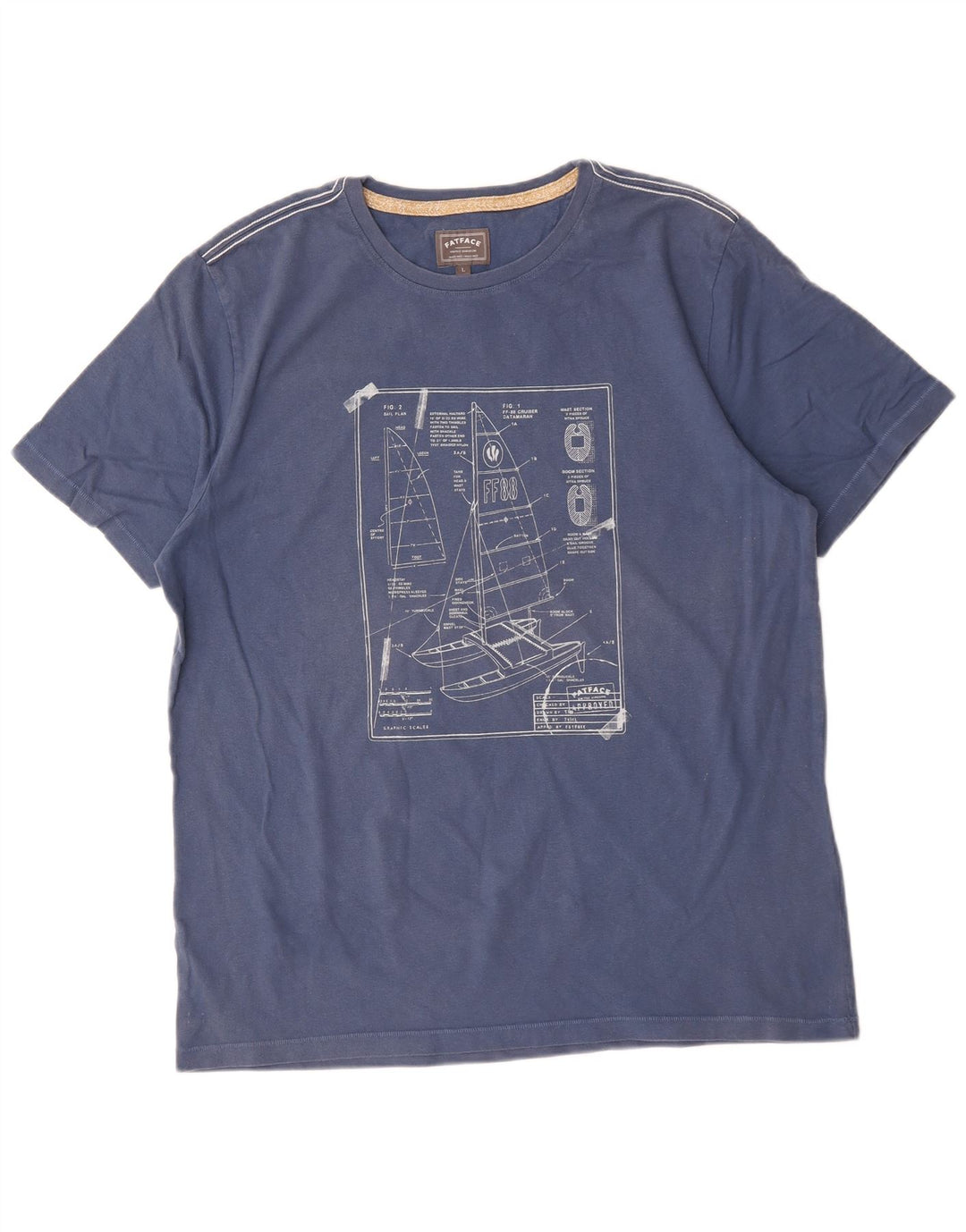 Ανδρικό γραφικό T-Shirt Fat Face Top μεγάλο μπλε βαμβακερό