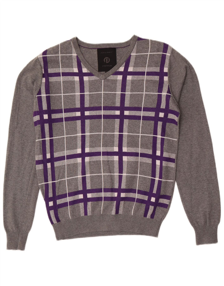 Jack & Jones Ανδρικό πουλόβερ με λαιμόκοψη V-λαιμόκοψη Μικρό γκρι βαμβακερό