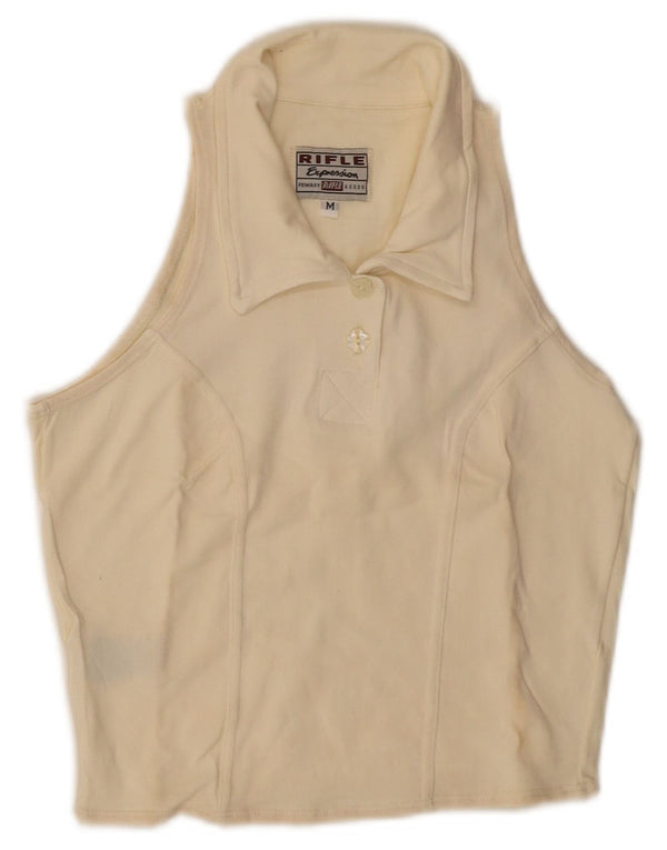 Rifle Γυναικείο Crop Αμάνικο Πόλο Μπλουζάκι UK 12 Βαμβακερό μεσαίο υπόλευκο