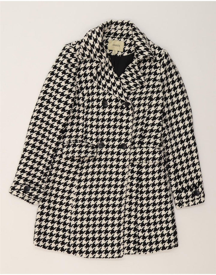 Oasis Γυναικείο παλτό με διπλό στήθος UK 8 Small Black Houndstooth Polyester