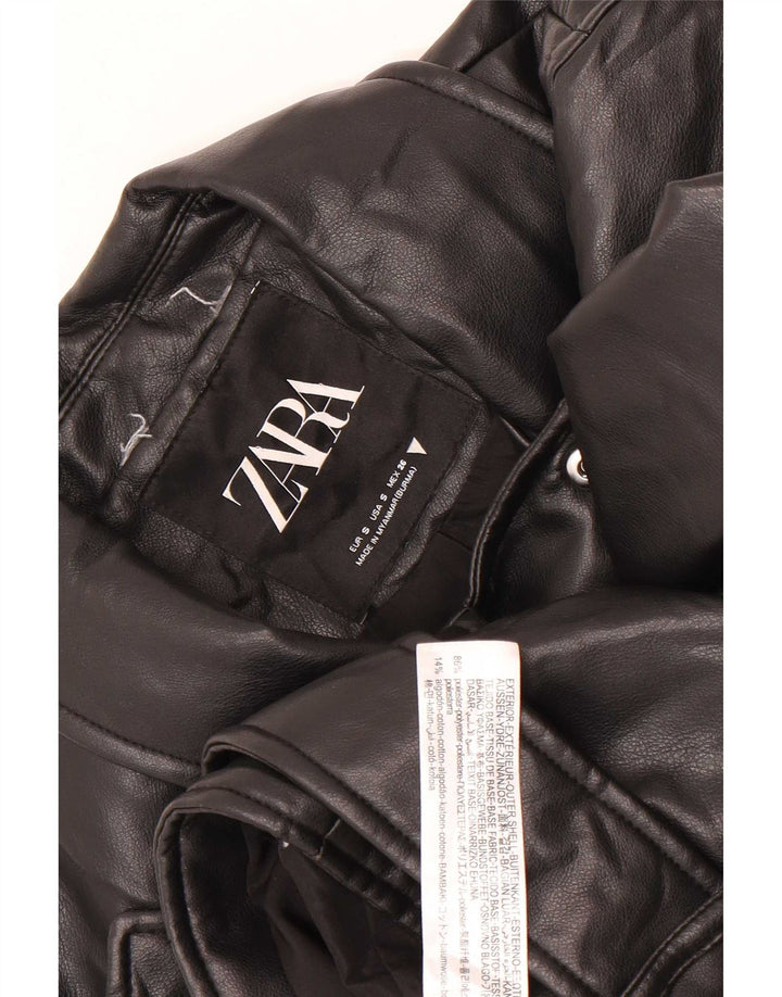 Zara Γυναικείο Faux Leather Biker Jacket UK 10 Small Black Polyester