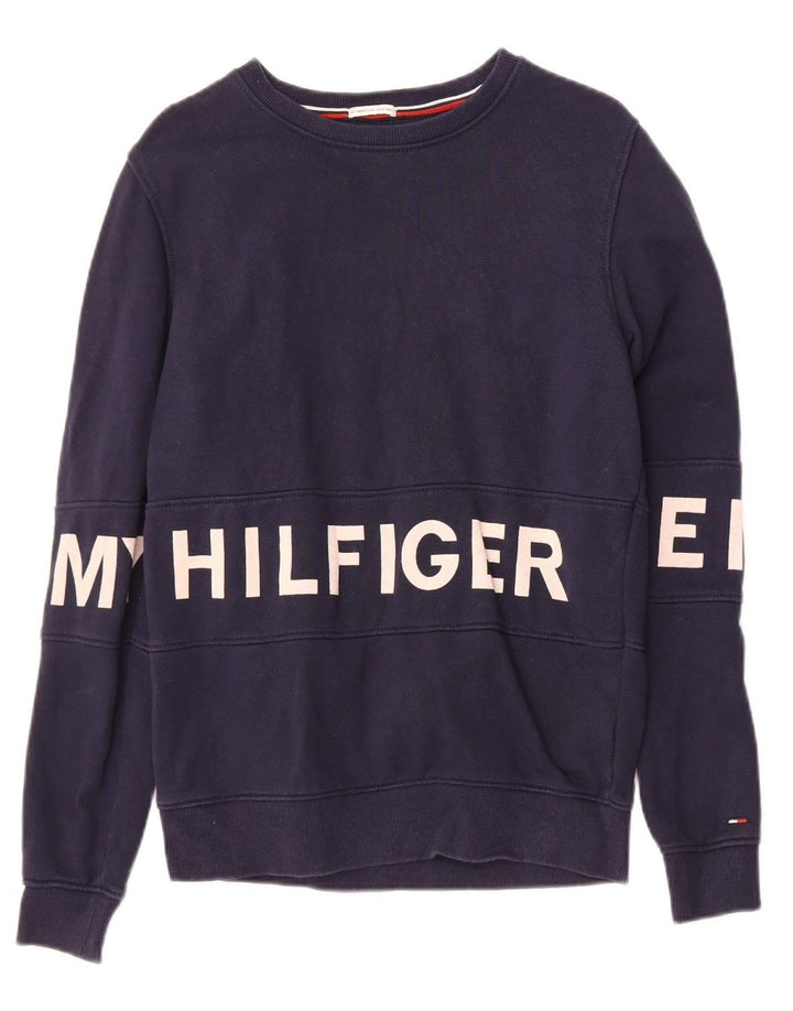 TOMMY HILFIGER Mens Graphic Sweatshirt Jumper Small Navy Blue Cotton