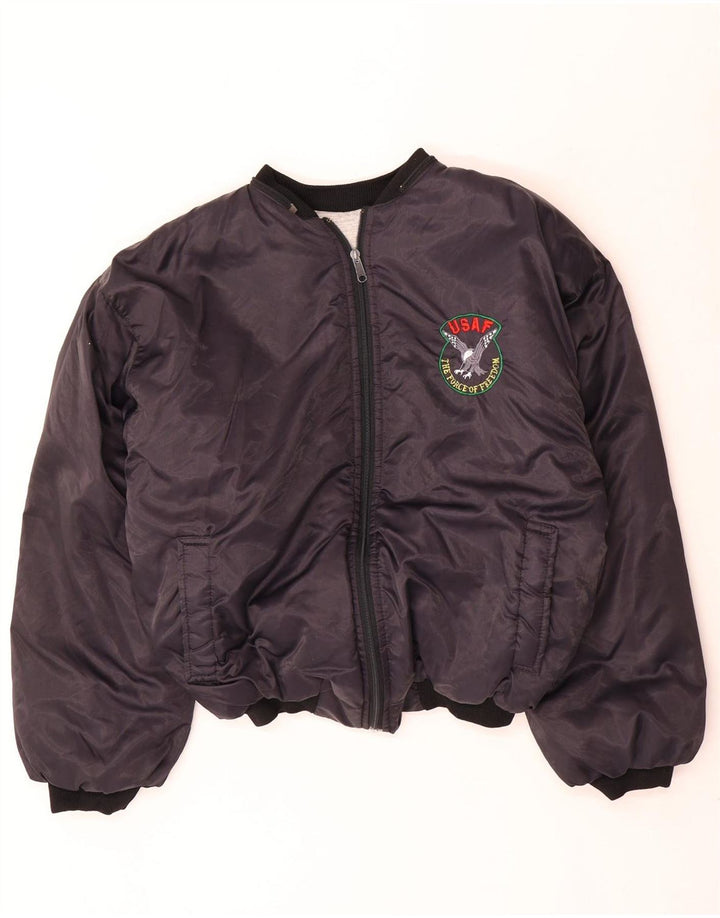Vintage Ανδρικό Bomber Graphic Jacket UK 40 Large Navy Blue