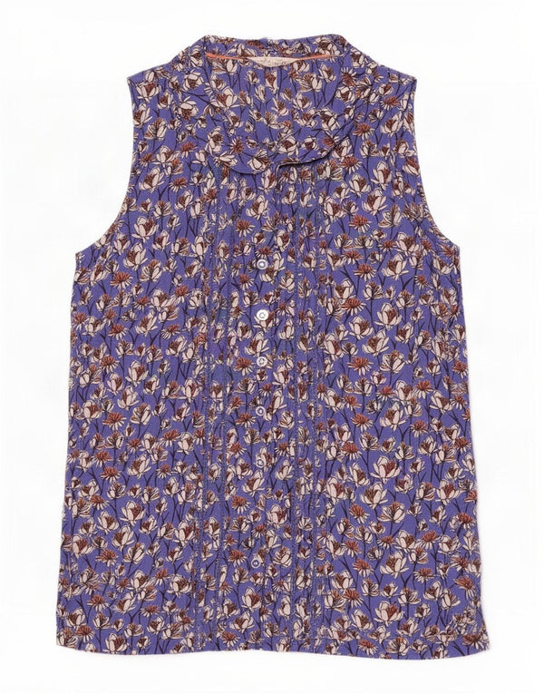 White Stuff Γυναικείο αμάνικο πουκάμισο Μπλούζα UK 8 Small Blue Floral Viscose