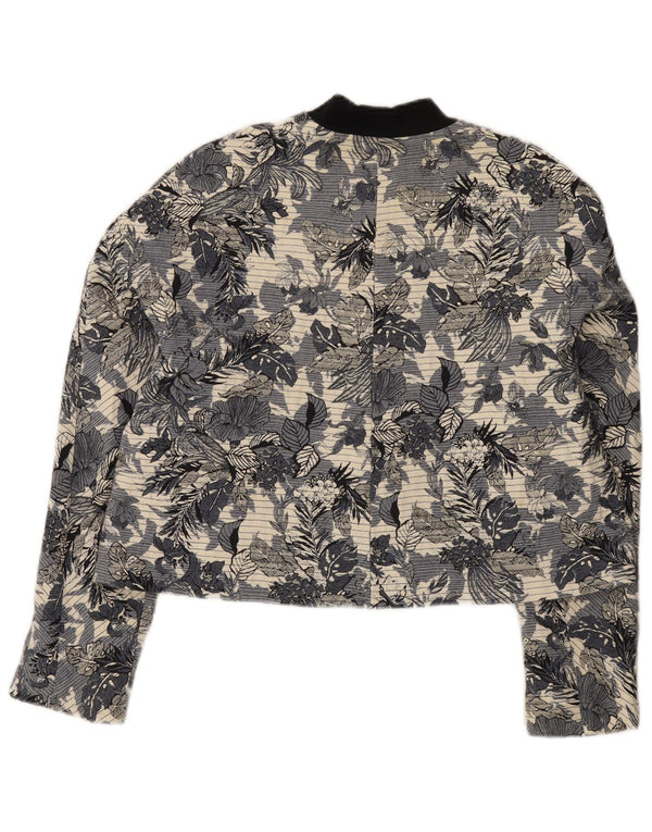 Zara Γυναικείο Bomber Jacket UK 14 Large Blue Floral Βαμβακερό