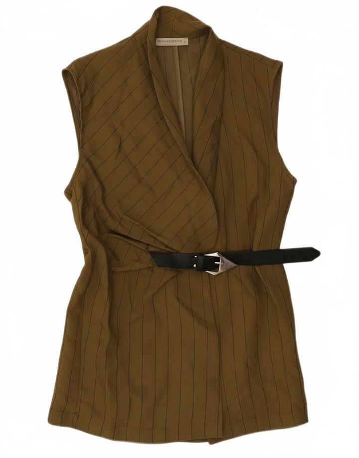 Rinascimento γυναικείο αμάνικο σακάκι UK 14 μεγάλο χακί ριγέ