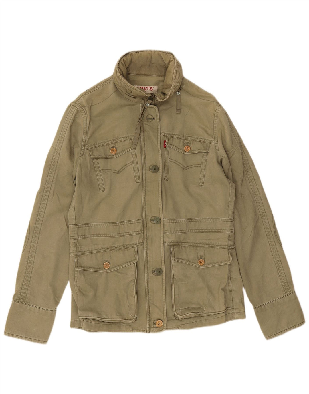 Levi's Womens Graphic Hooded Utility Jacket UK 16 Large Khaki Cotton