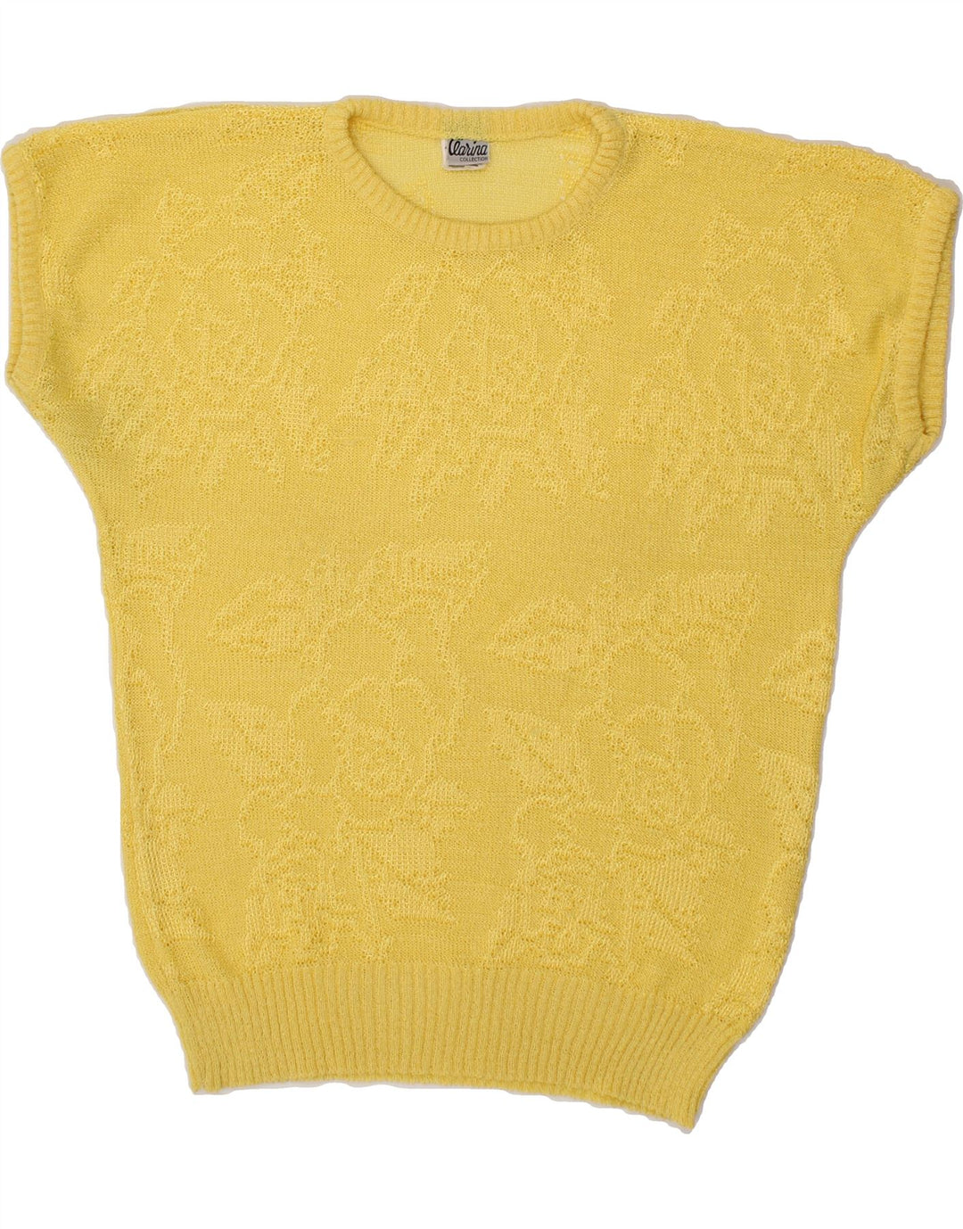VINTAGE Womens Short Sleeve Crew Neck Jumper Sweater IT 44 Medium Yellow Vintage Vintage and Second-Hand Vintage from Messina Hembry 