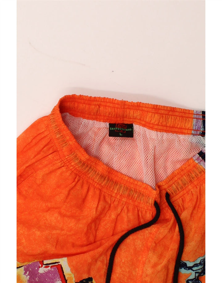 SANTO STEFANO Mens Abstract Pattern Swimming Shorts Large Orange Polyamide Vintage Santo Stefano and Second-Hand Santo Stefano from Messina Hembry 