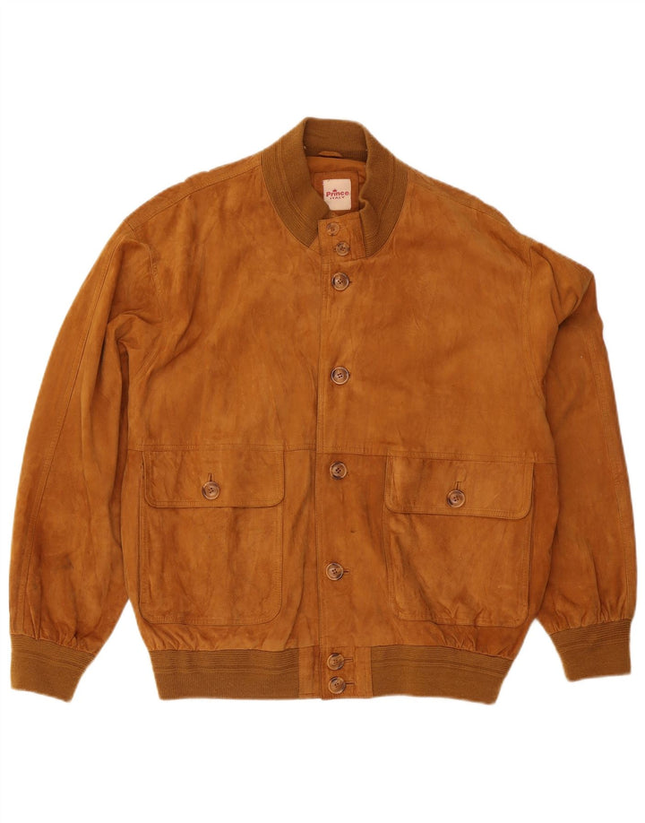 Prince Ανδρικό Suede Bomber Jacket UK 40 Large Beige Leather