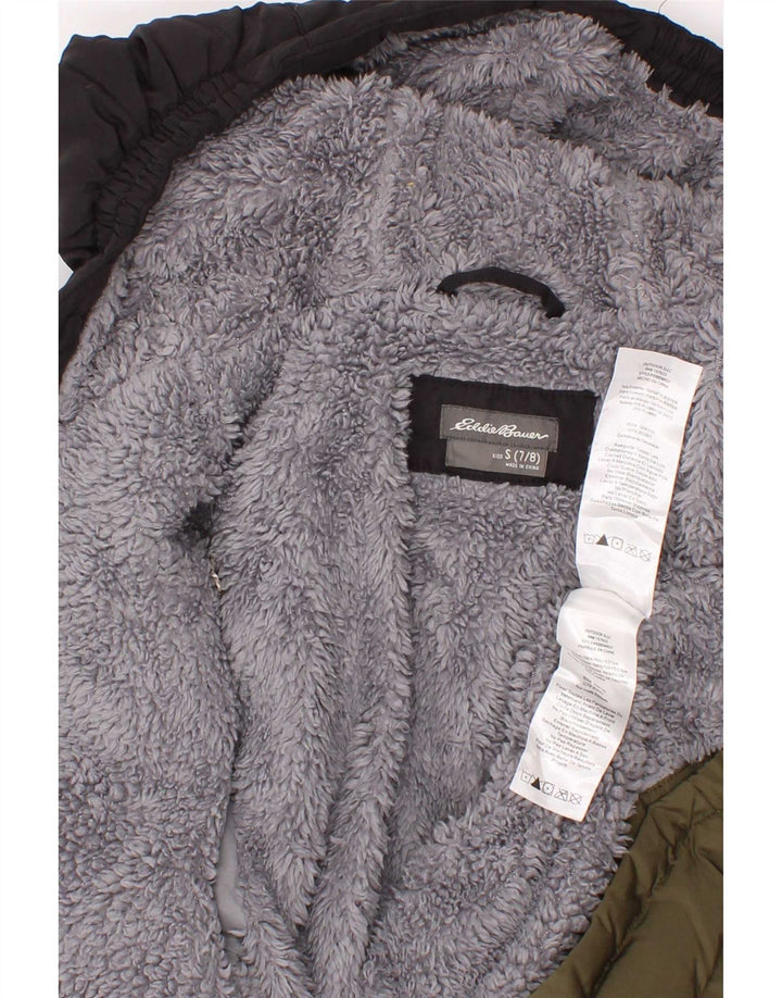 Eddie Bauer Boys Hooded Jacket 7-8 Years Small Khaki Colourblock