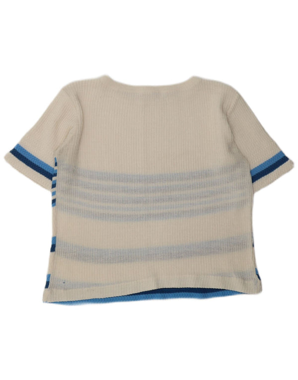 VINTAGE Γυναικείο πουλόβερ με λαιμόκαυστο UK 16 μεγάλο λευκό ριγέ