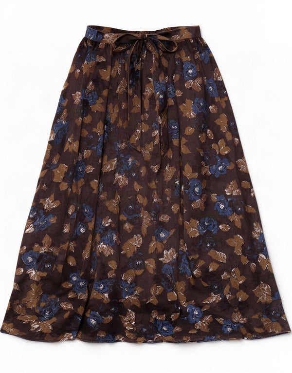 Vintage Γυναικεία Flared Φούστα XS W24 Καφέ Floral Acetate