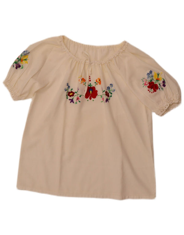 VINTAGE Γυναικεία Μπλούζα Τοπ UK 16 Large Off White Floral
