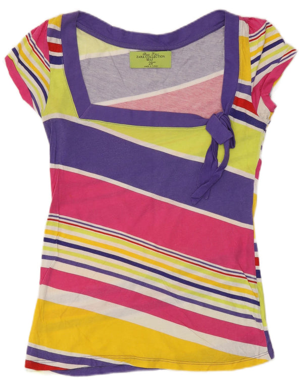 Zara Γυναικείο T-Shirt Top UK 12 Medium πολύχρωμο ριγέ
