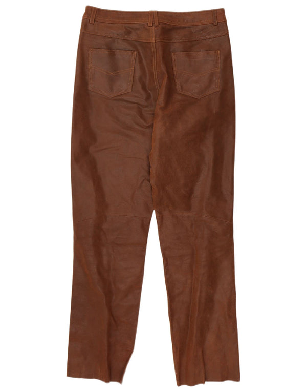 VINTAGE Ανδρικό ίσιο δερμάτινο παντελόνι UK 36 Small W31 L30 Καφέ Δερμάτινο