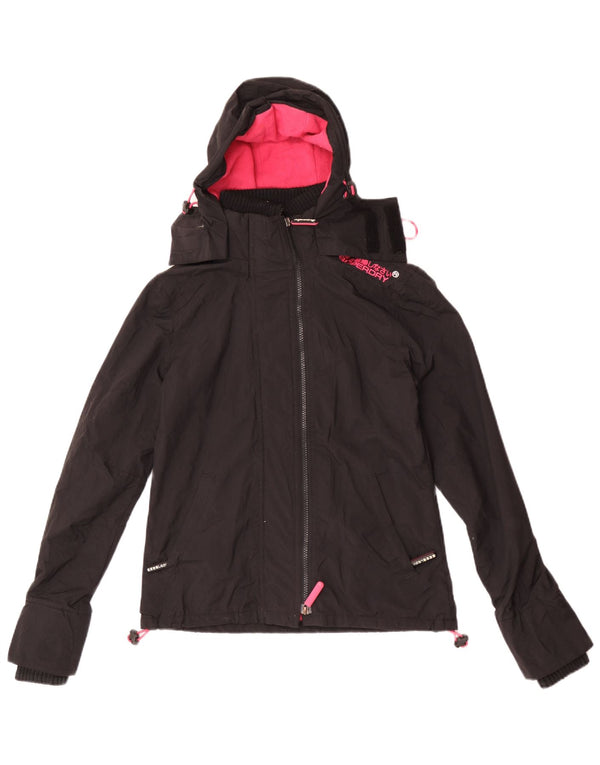 Superdry γυναικείο μπουφάν με κουκούλα αντιανεμικό UK 4 XS μαύρο νάιλον