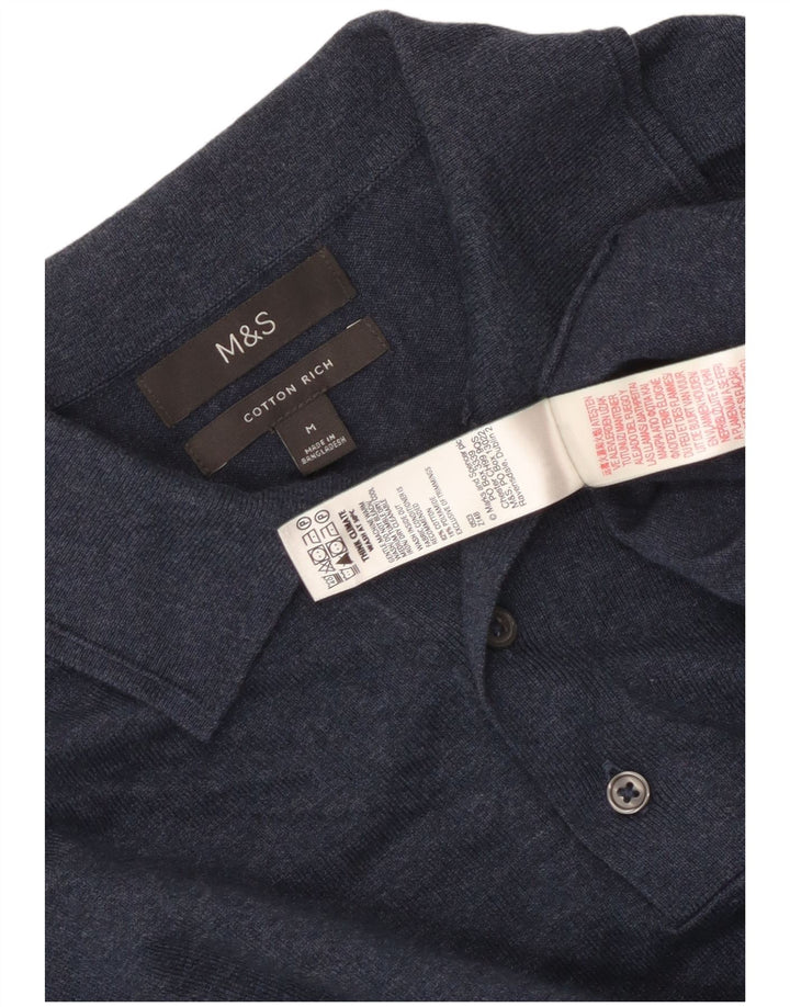 Marks & Spencer Ανδρικό πουλόβερ με λαιμό polo με μεσαίο μπλέ μπλέ