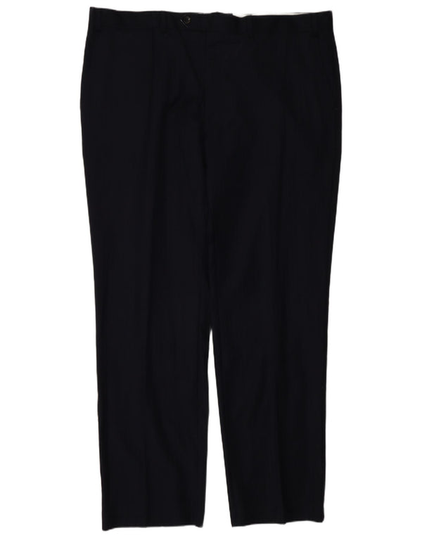 Ανδρικό ίσιο παντελόνι Marks & Spencer W42 L33 Navy Blue ριγέ μαλλί