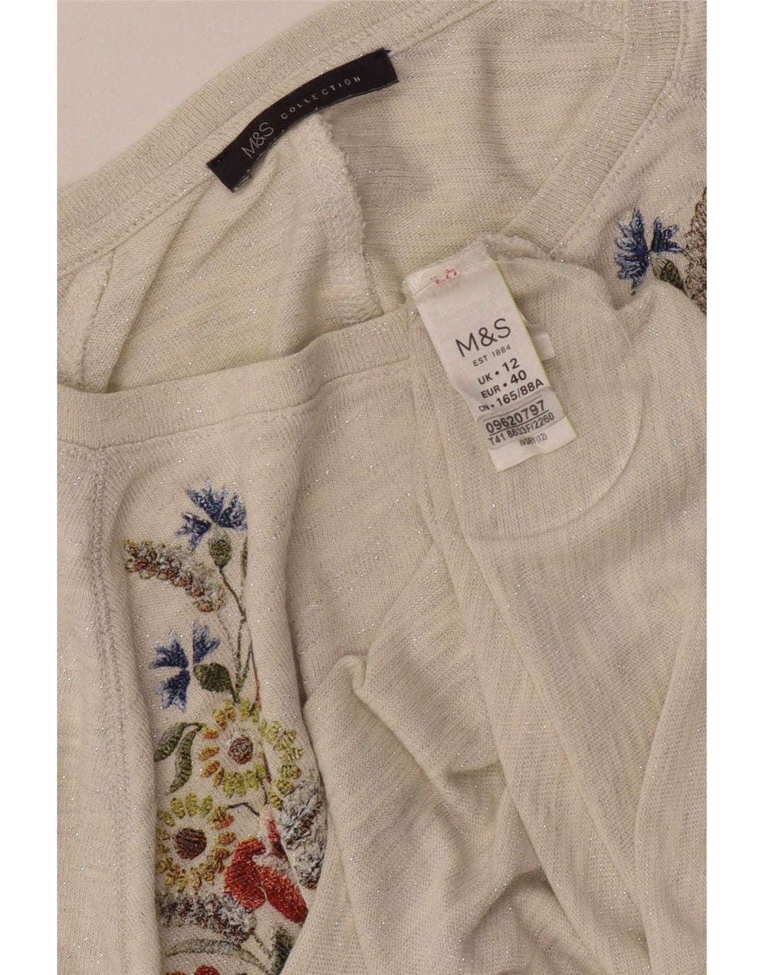 Marks & Spencer Γυναικείο τοπ με γραφικά 3/4 μανίκια UK 12 Medium Off White Floral