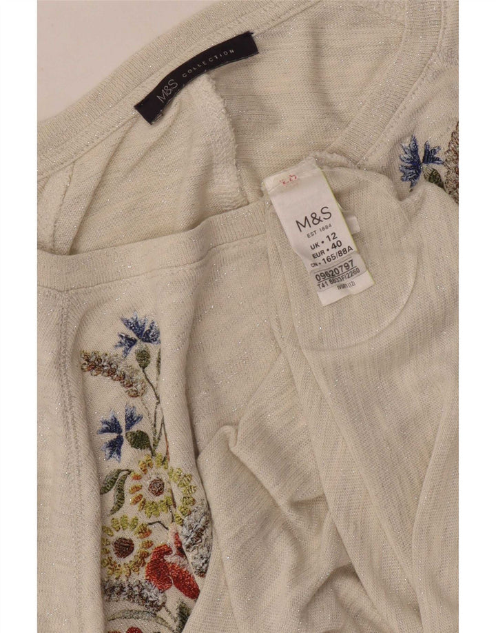 Marks & Spencer Γυναικείο τοπ με γραφικά 3/4 μανίκια UK 12 Medium Off White Floral