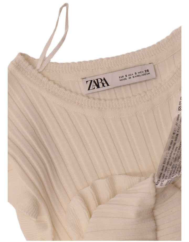 Zara Γυναικεία Μπλούζα Crop Top UK 8 Small White Viscose