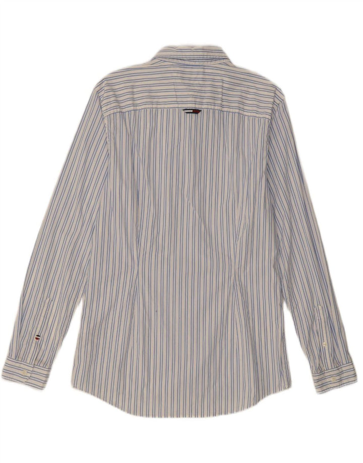 TOMMY HILFIGER Mens Slim Fit Shirt Medium White Striped Cotton