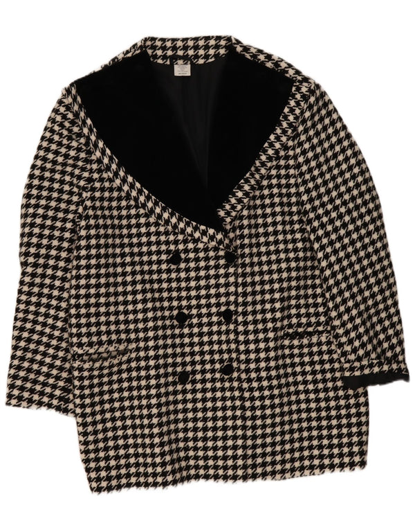 Vintage γυναικείο διπλό παλτό UK 20 2XL Μαύρο Houndstooth Πολυακρυλικό