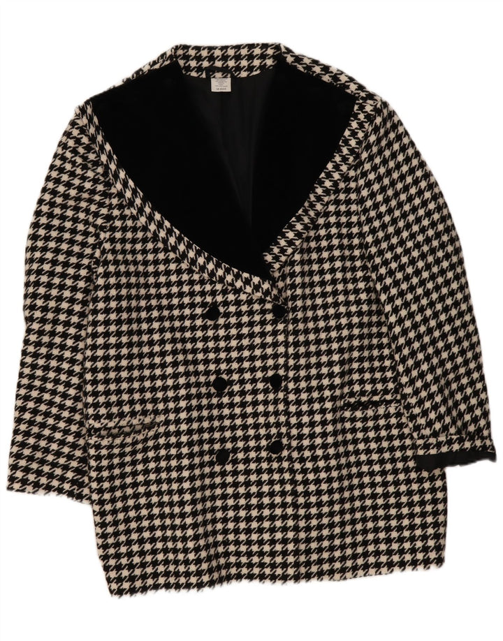 Vintage γυναικείο διπλό παλτό UK 20 2XL Μαύρο Houndstooth Πολυακρυλικό