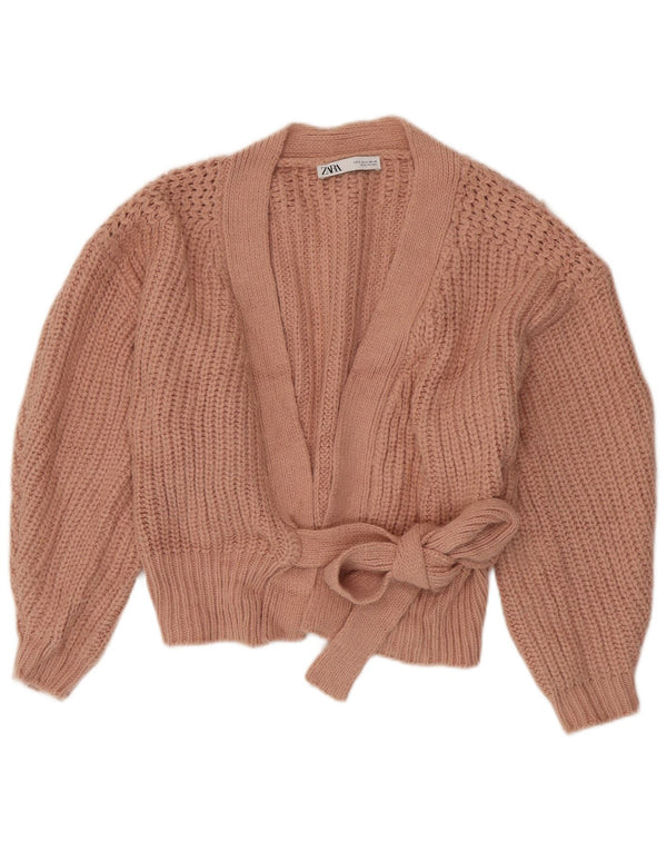 Zara Γυναικείο πουλόβερ ζακέτα υπερμεγέθη UK 10 Small Pink Acrylic