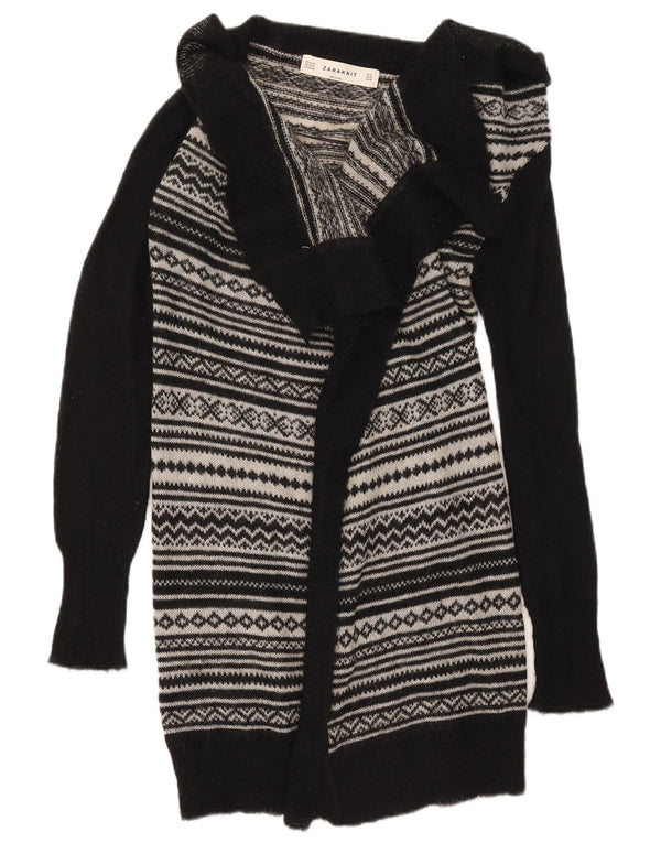 Zara Γυναικείο πουλόβερ ζακέτα Longline UK 12 Medium Black Fair Isle Acrylic