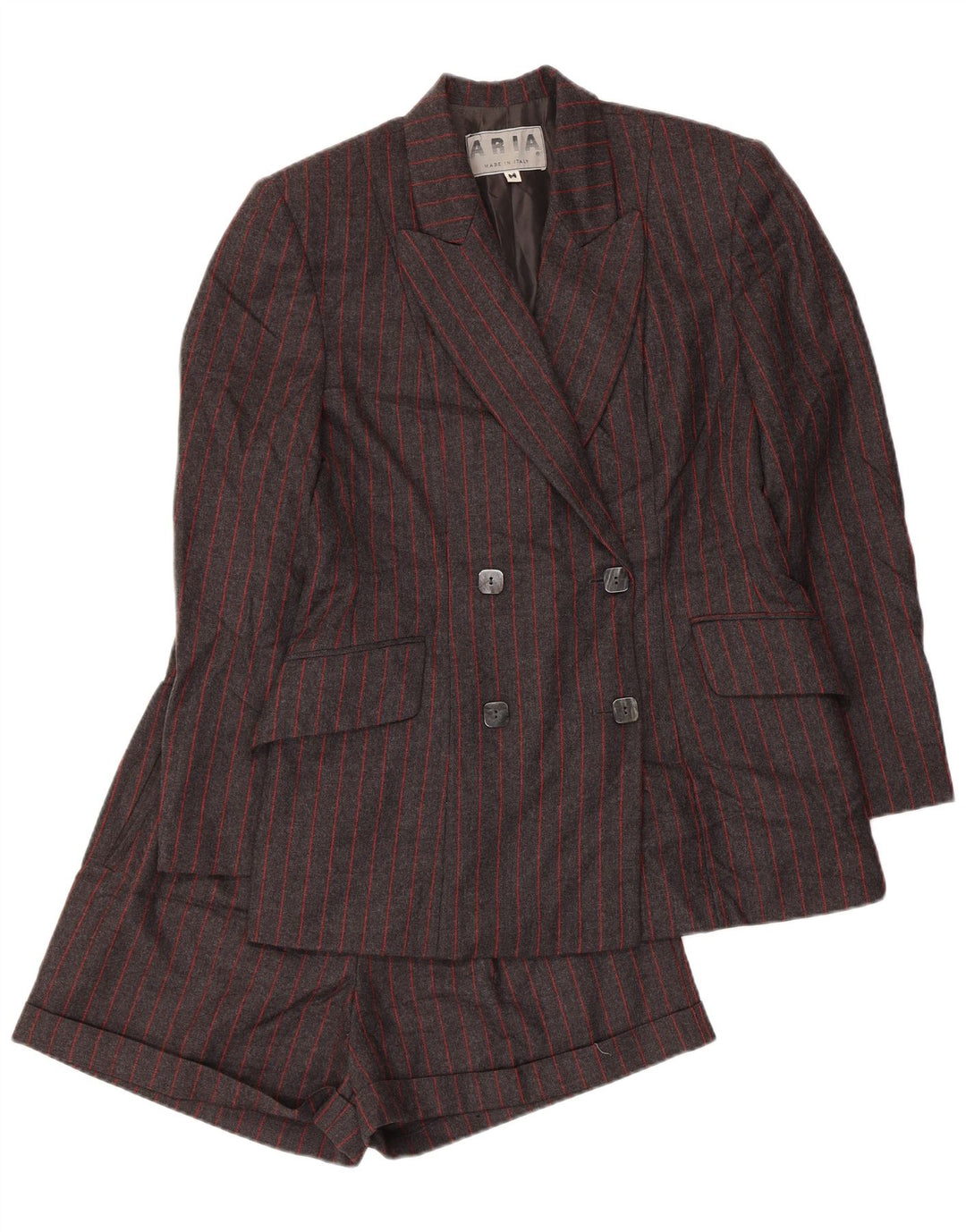 Γυναικείο σετ 2 τεμαχίων Aria διπλό στήθος UK 14 Medium W26 Γκρι ριγέ μαλλί