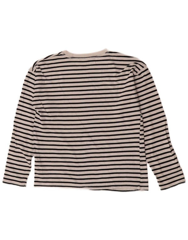 Zara Womens Top Long Sleeve UK 10 Small White Striped Cotton